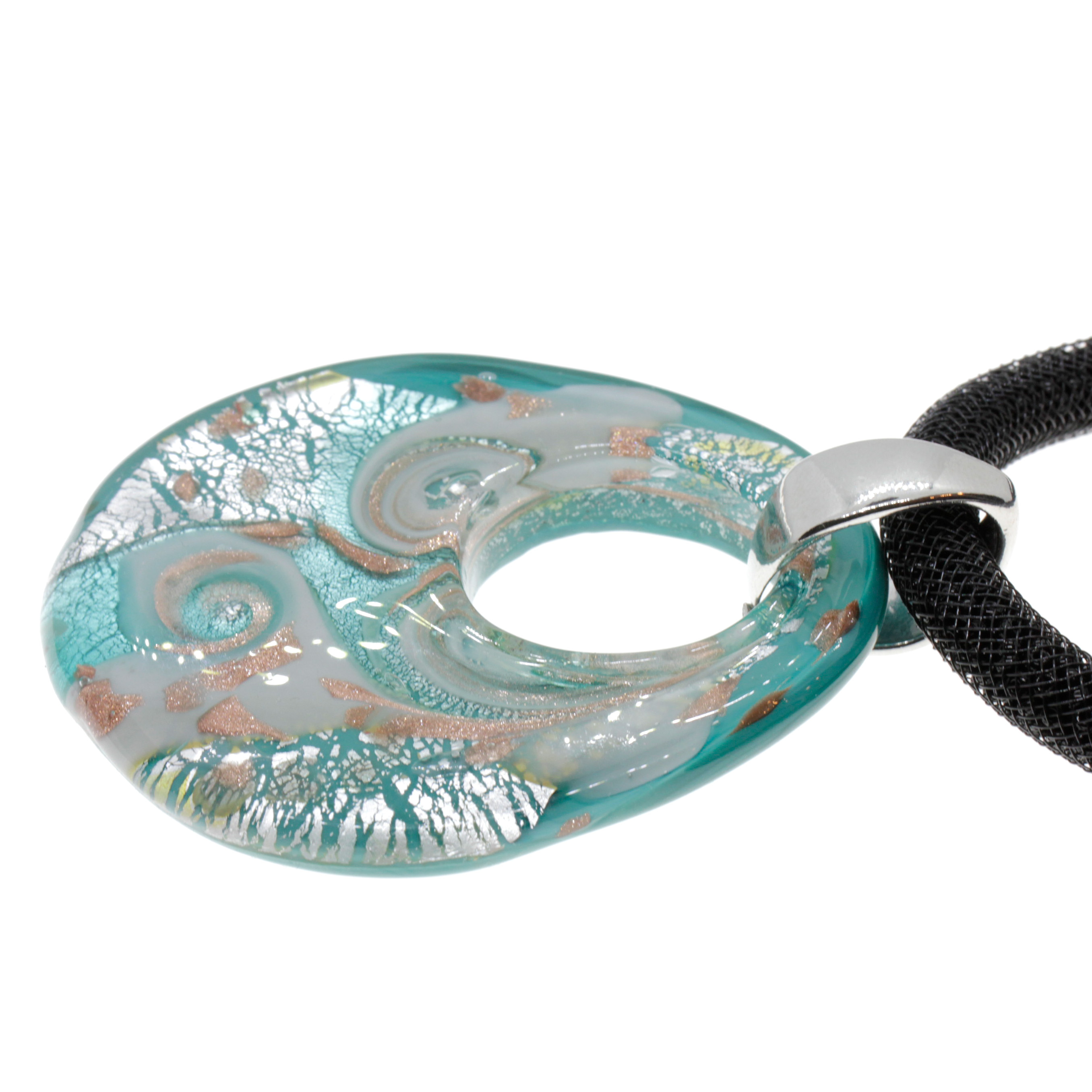 Edles Muranoglas Schmuckstück Model "Grande Galina Deluxe"- türkis silber