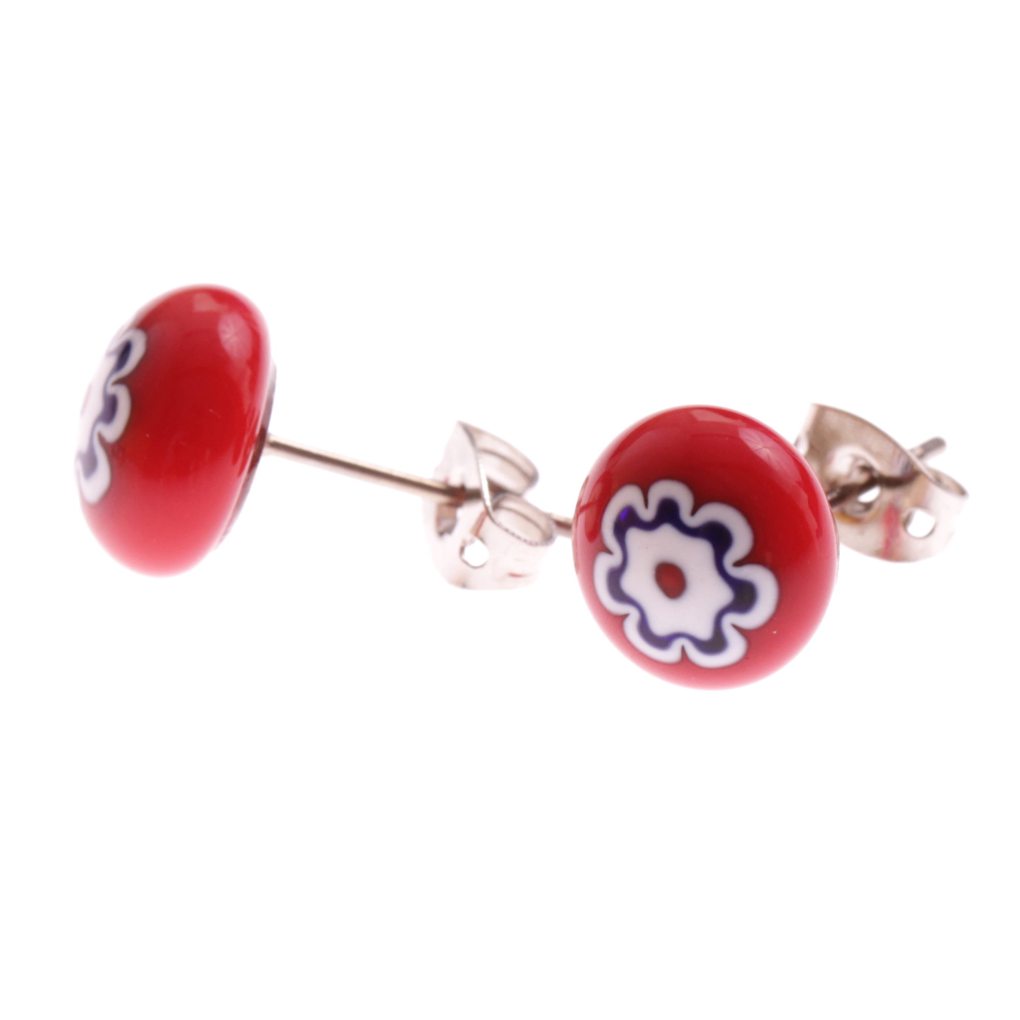 Muranoglas Mille Fiori Ohrstecker Model "Fleur" -rot