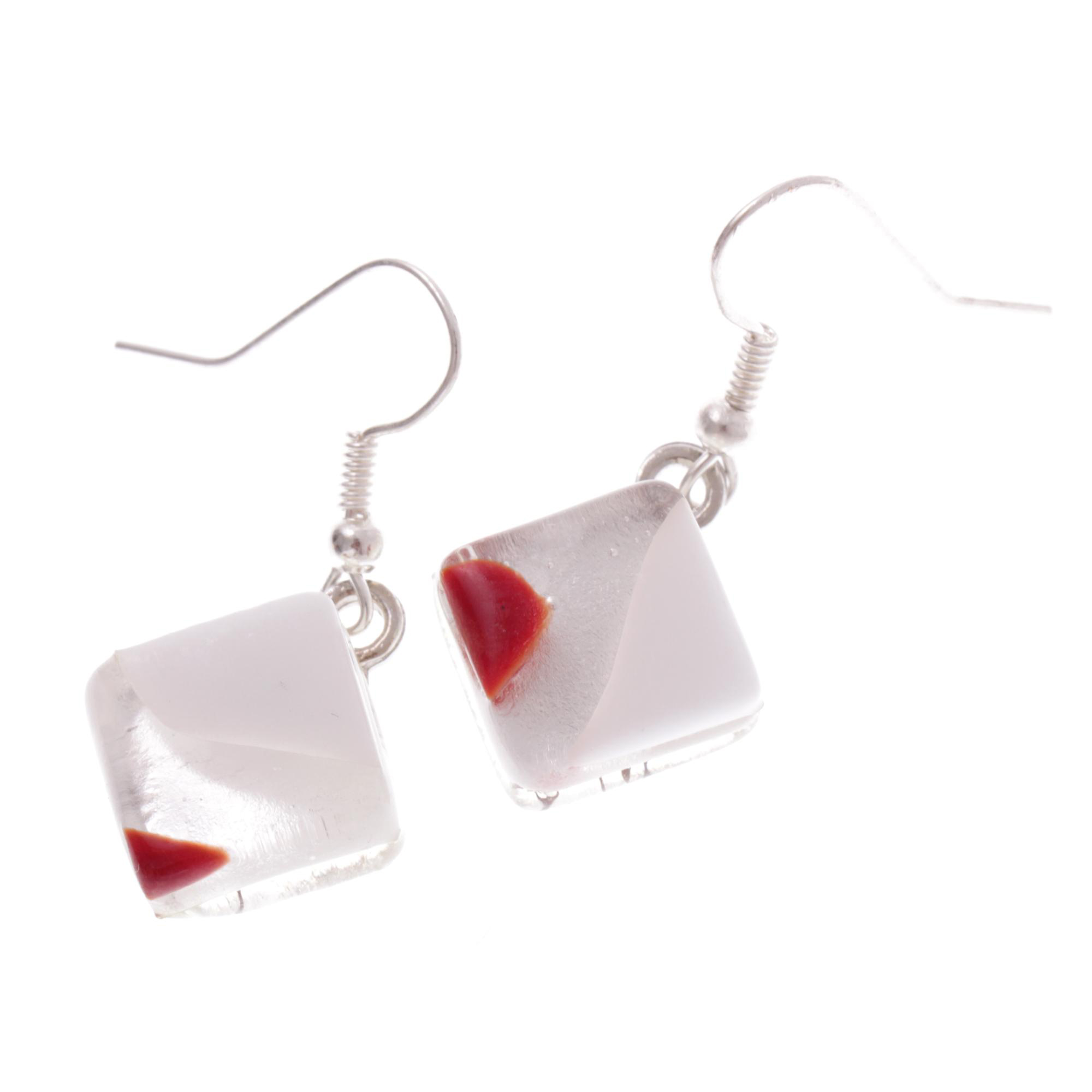 Ohrhaken Murano Glas "Ashley" Ohrschmuck-rot-weiß