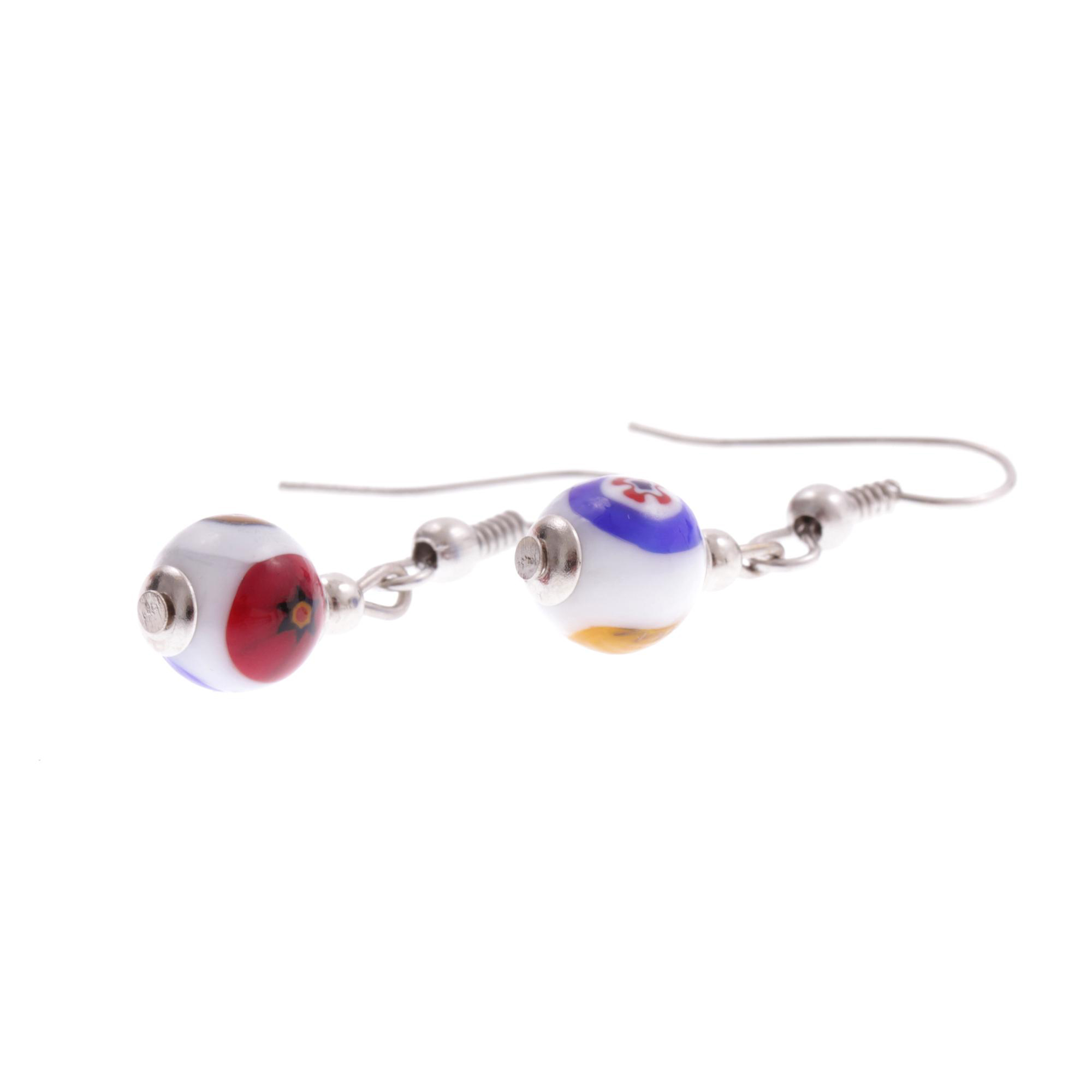 Murano Glas Ohrhaken "White Mille Fiori 8" Ohrschmuck Ohrhänger-weiß silber