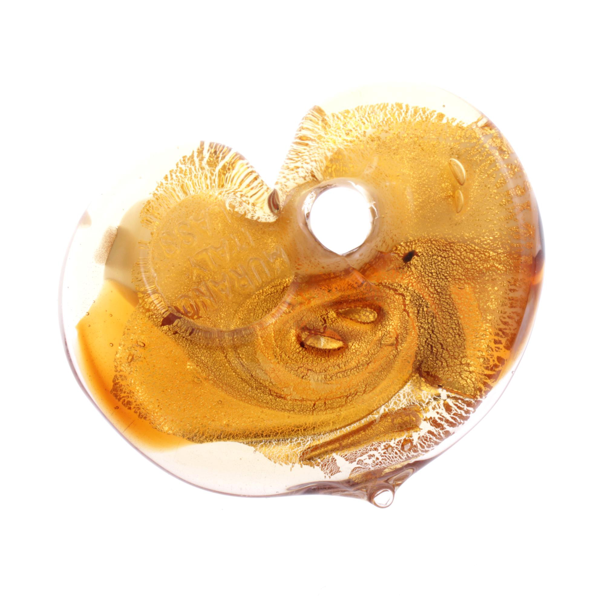 Ein Herz Anhänger aus Murano Glas "Picco Animo" -amber-gold