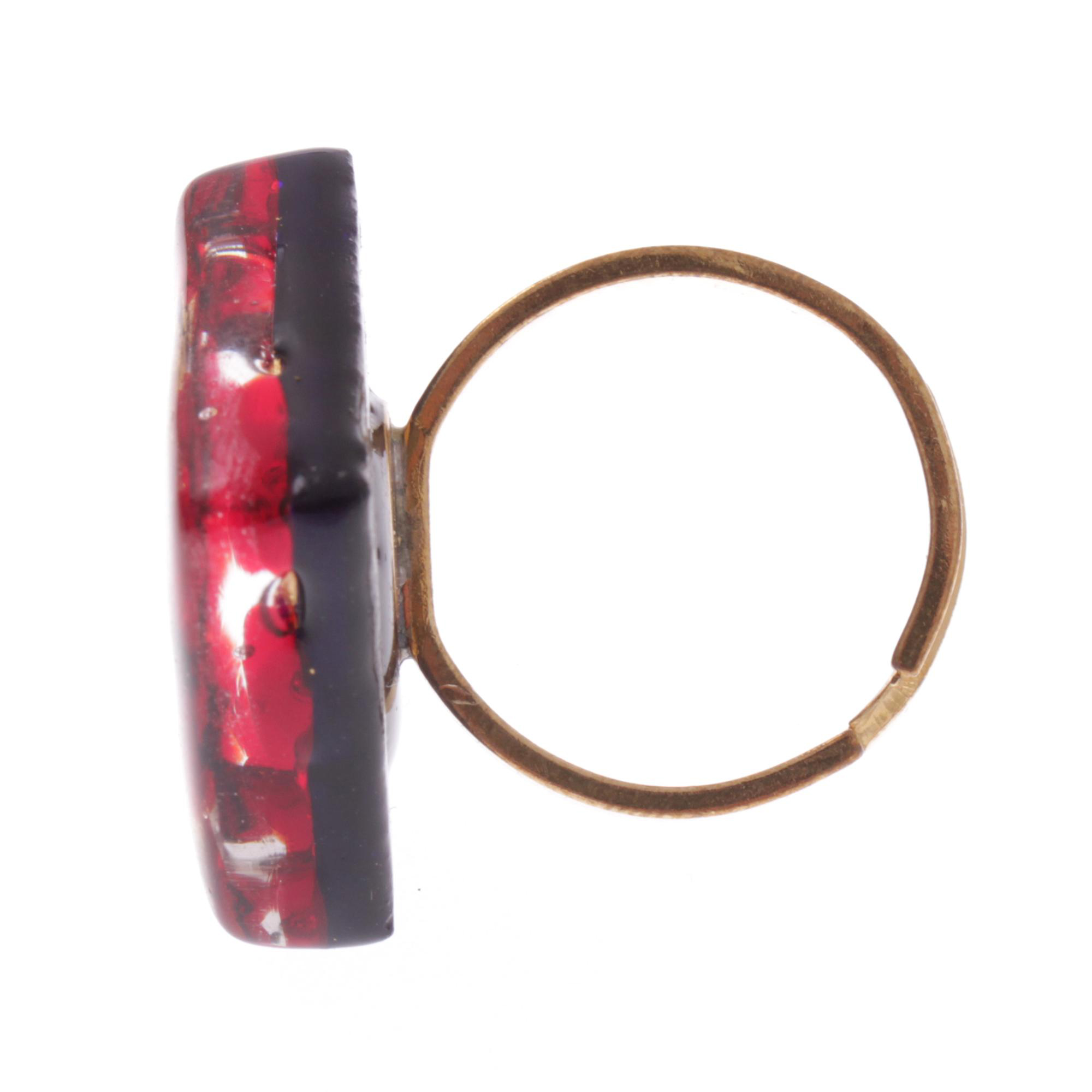 Quadratischer Murano Glas Ring "Violetta"-rot-gold
