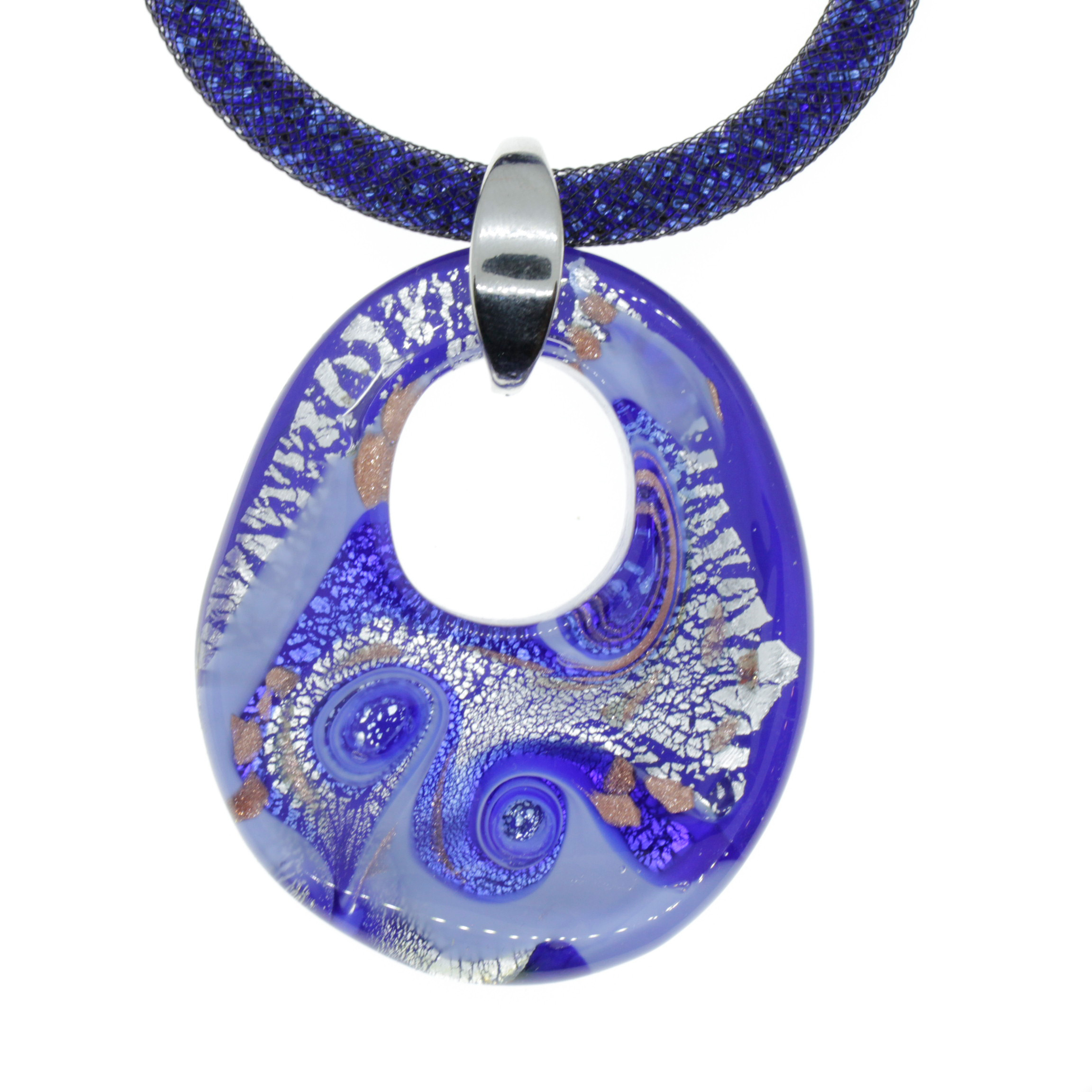 Edles Muranoglas Schmuckstück Model "Grande Galina Deluxe"- blau silber