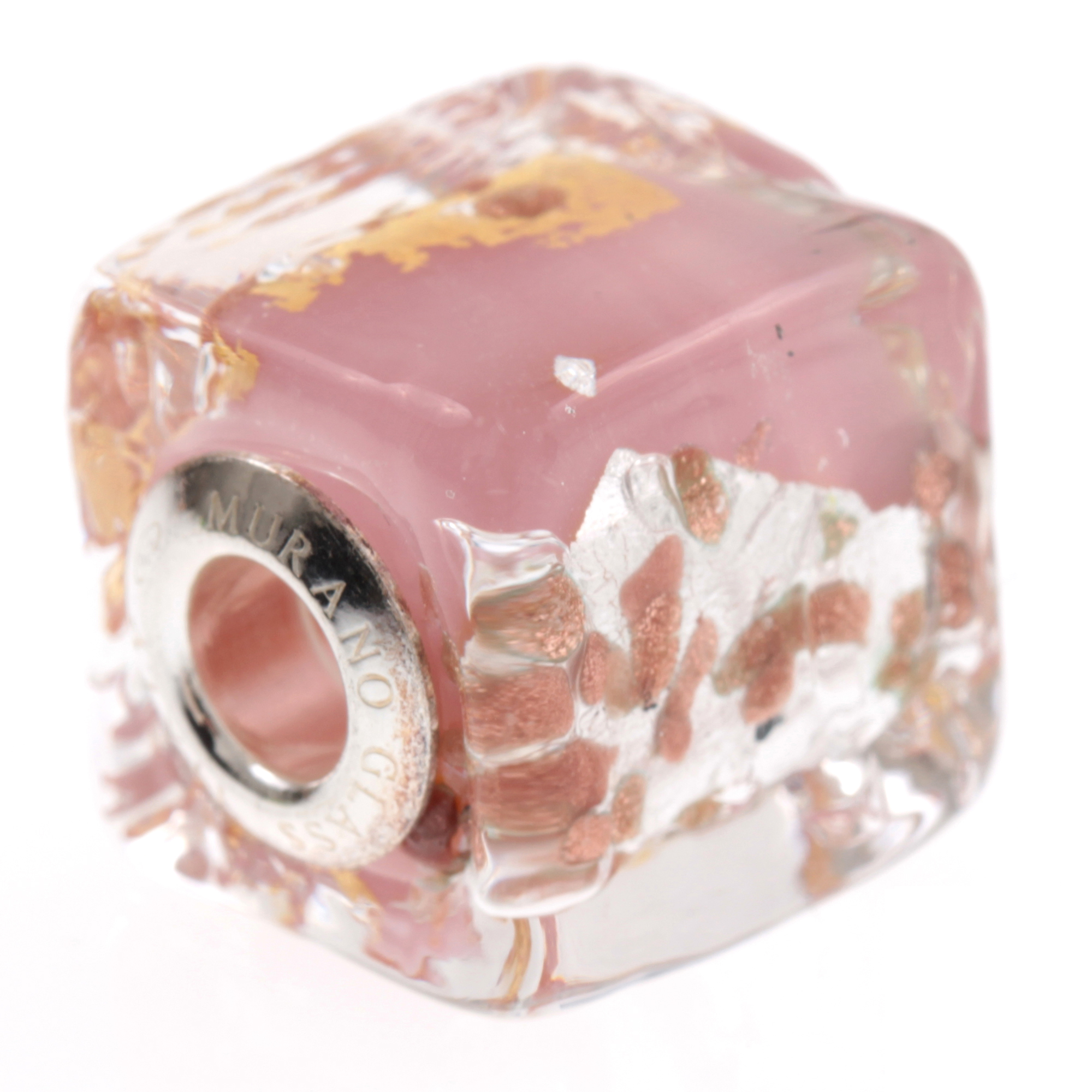 Murano Glas Bead "Rettangolo" Charm-rosa