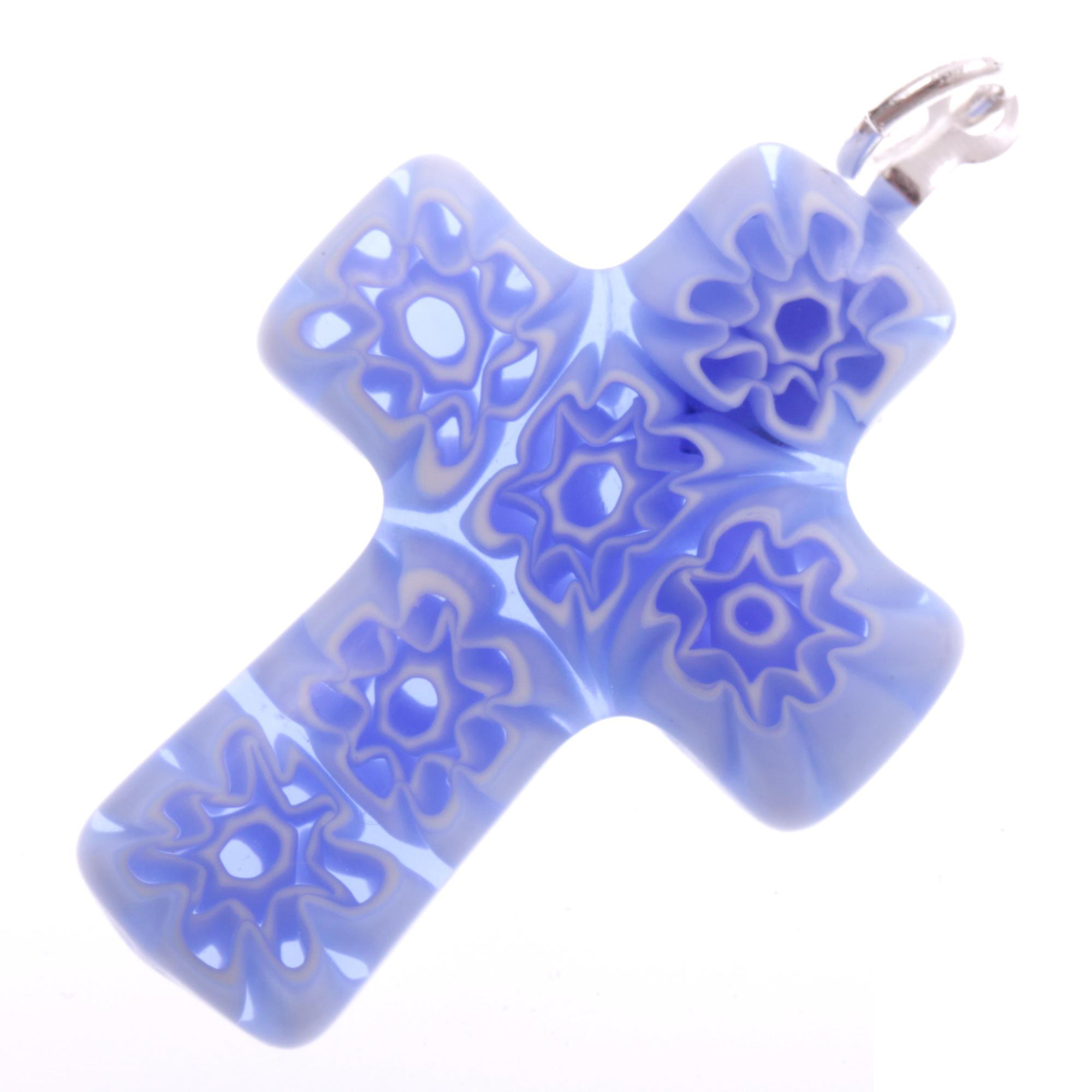 Murano Glas Kreuz Modell "Rood" Mille Fiori-hellblau