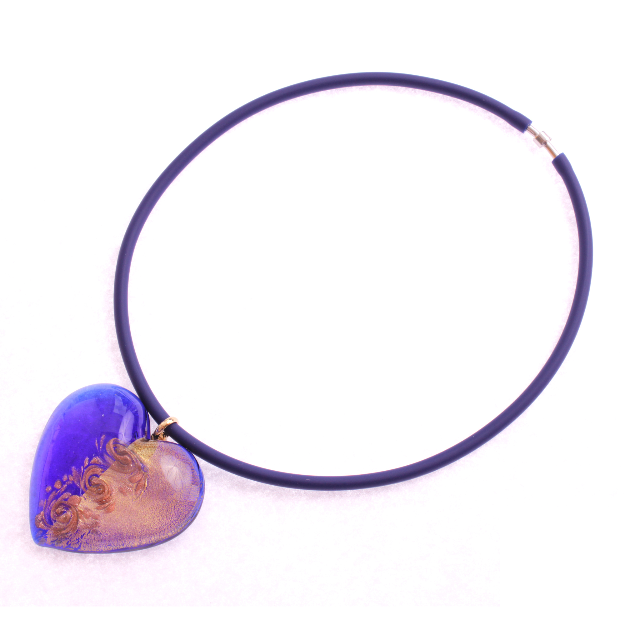 Traumhaft schönes großes Muranoglas Herz "Alto Girello II"-blau-gold