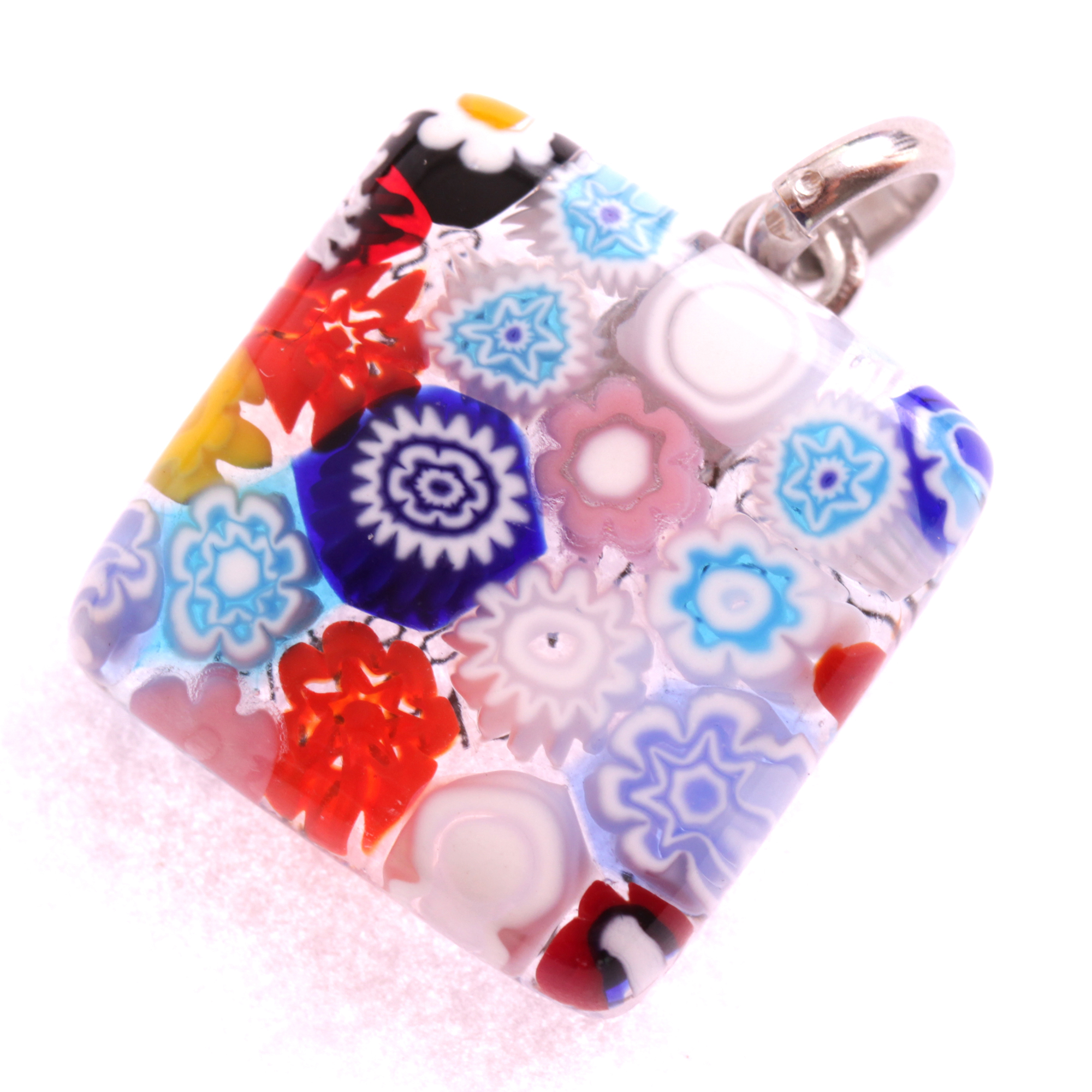 Murano Glas Anhänger "Violetta" -mille fiori silber