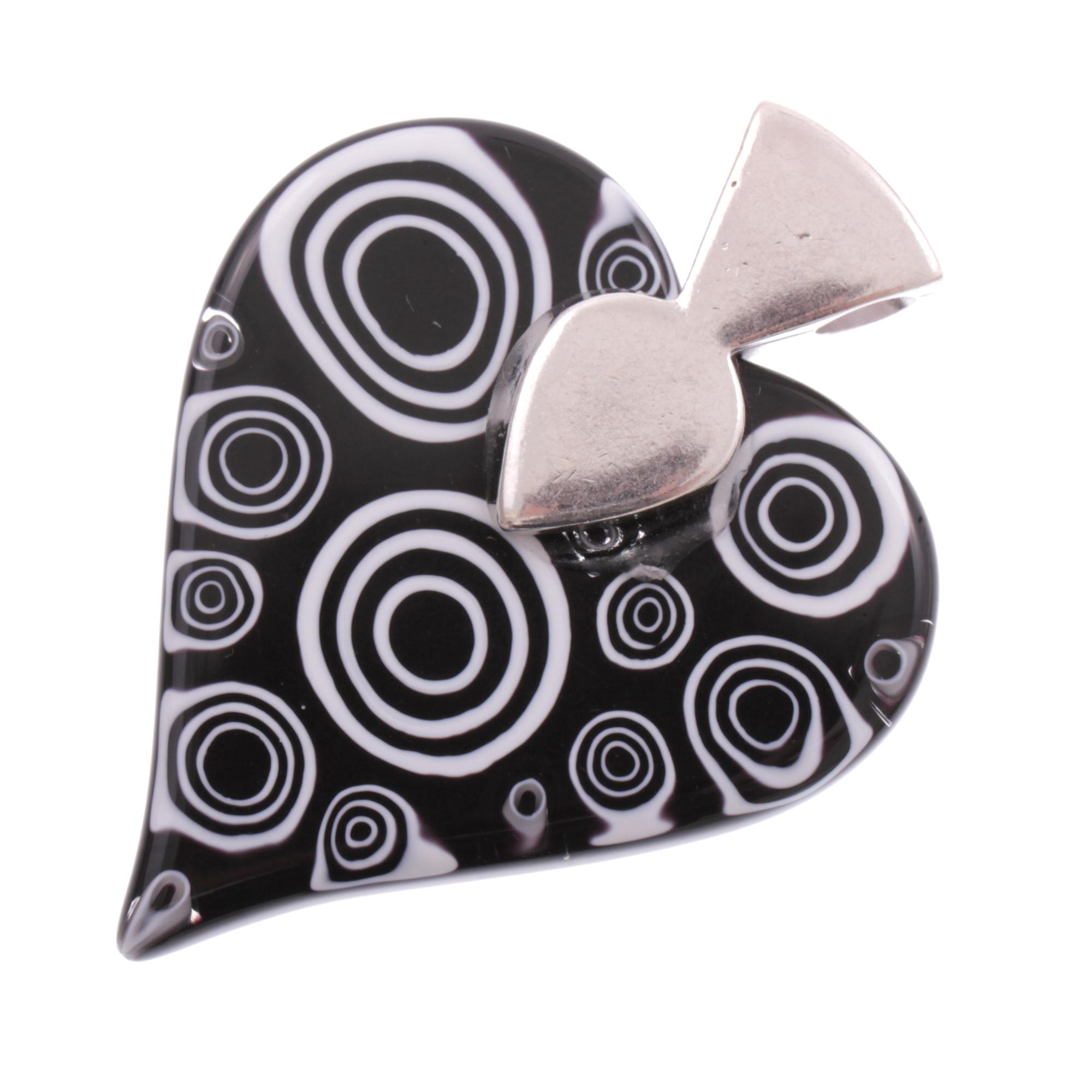 Edles Murano Glas Herz "Milena II" Mille Fiori Anhänger -schwarz-weiss