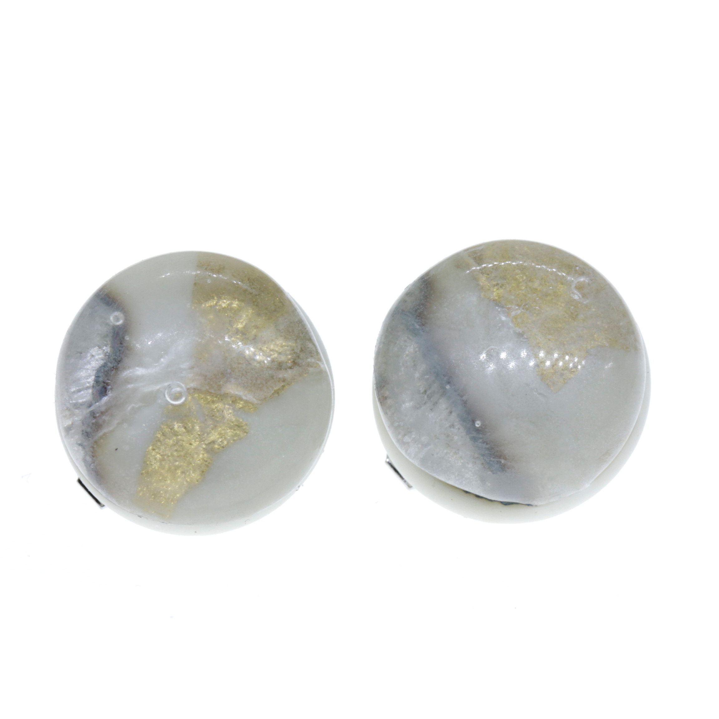 Muranoglas Ohrclip "Livorno" - weiß silber/gold