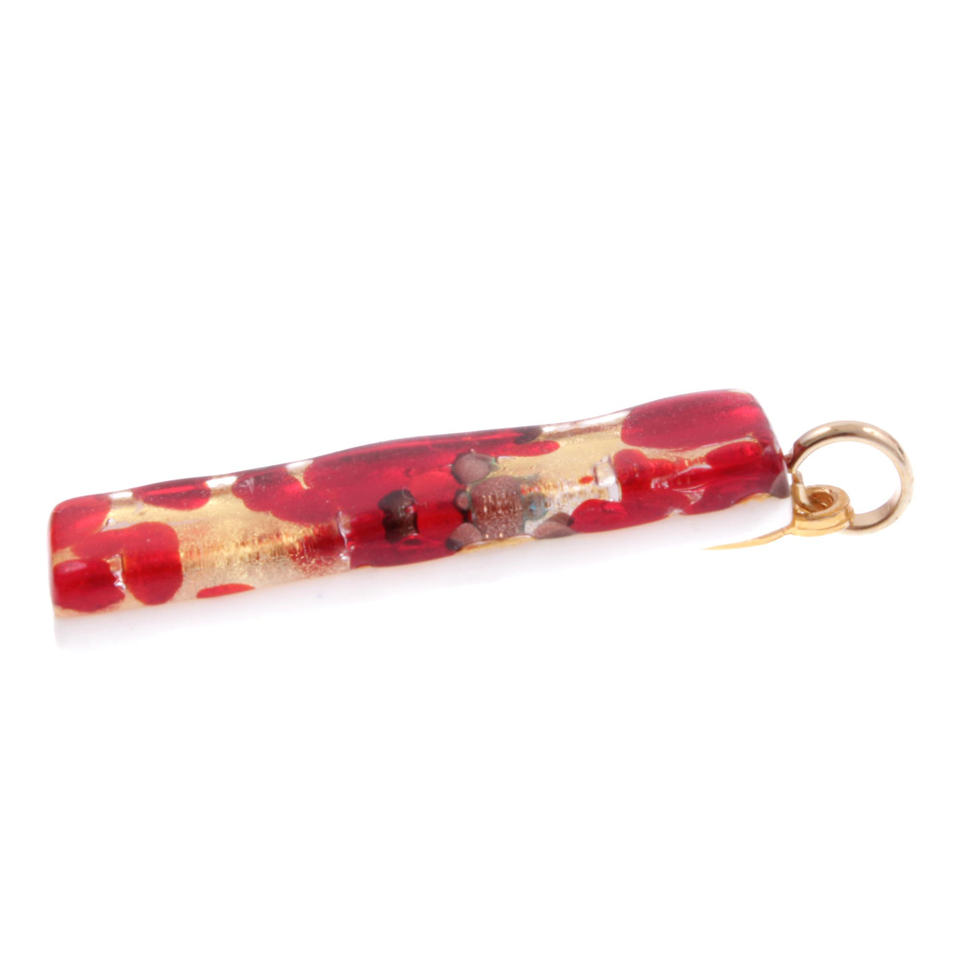 Murano Glas Anhänger Baguette "Bastone"-rot-gold