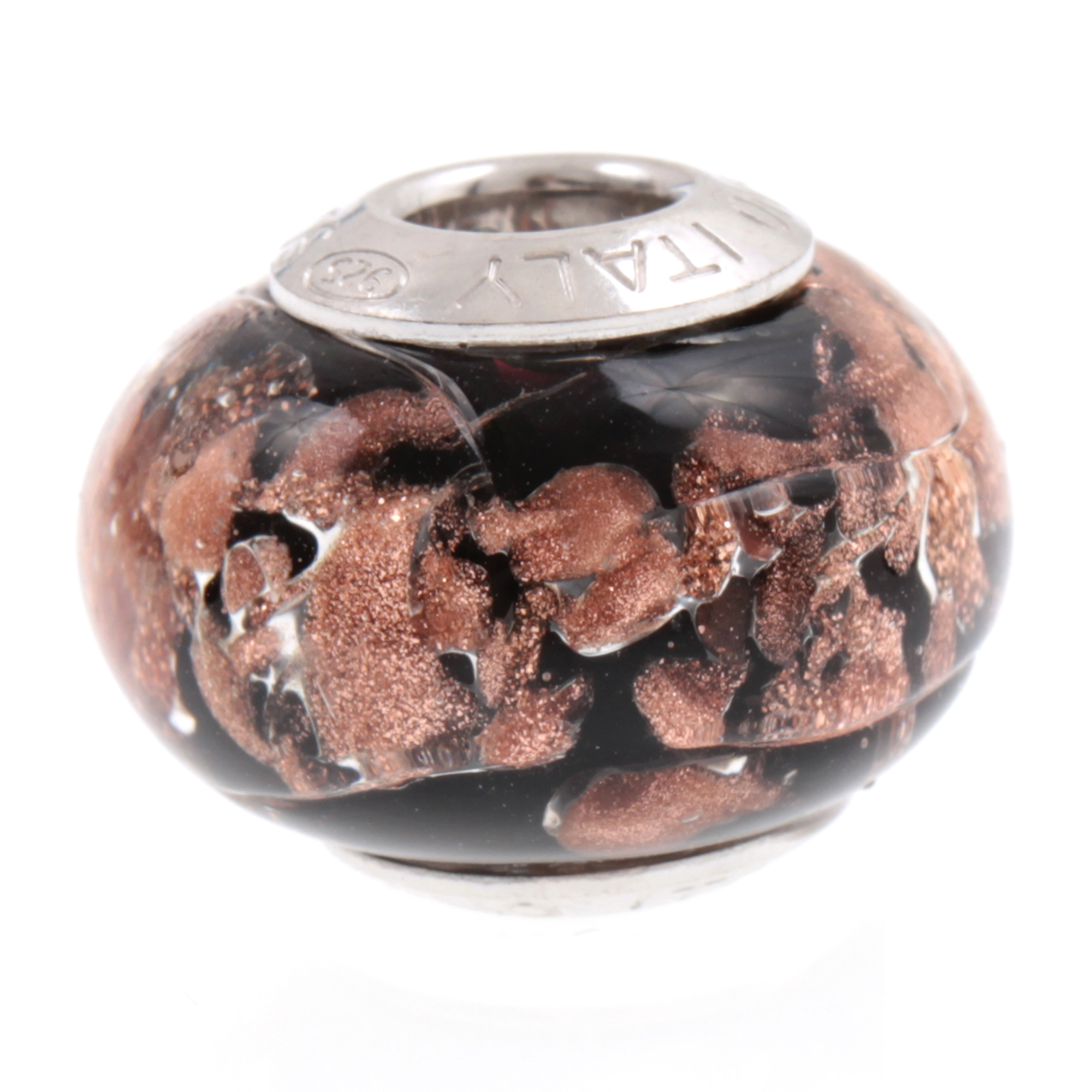 Murano Glas Bead "Ciclo II" 925 Sterling Silber Charm-schwarz-kupfer Murano Glas Bead "Ciclo II" 925 Sterling Silber Charm-schwarz-kupfer
