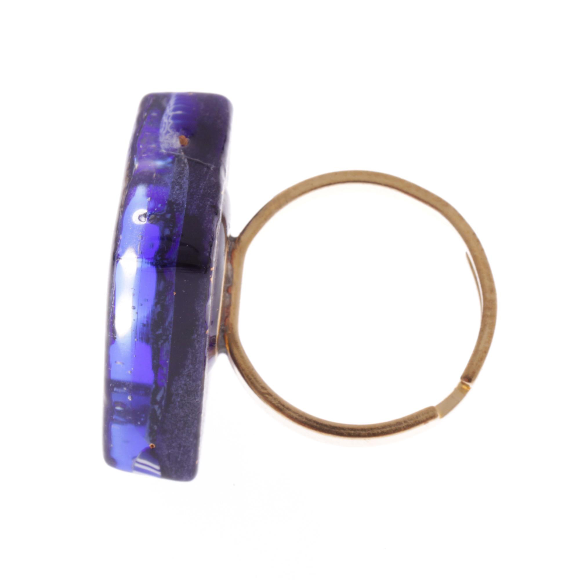 Quadratischer Murano Glas Ring "Violetta"-blau-gold