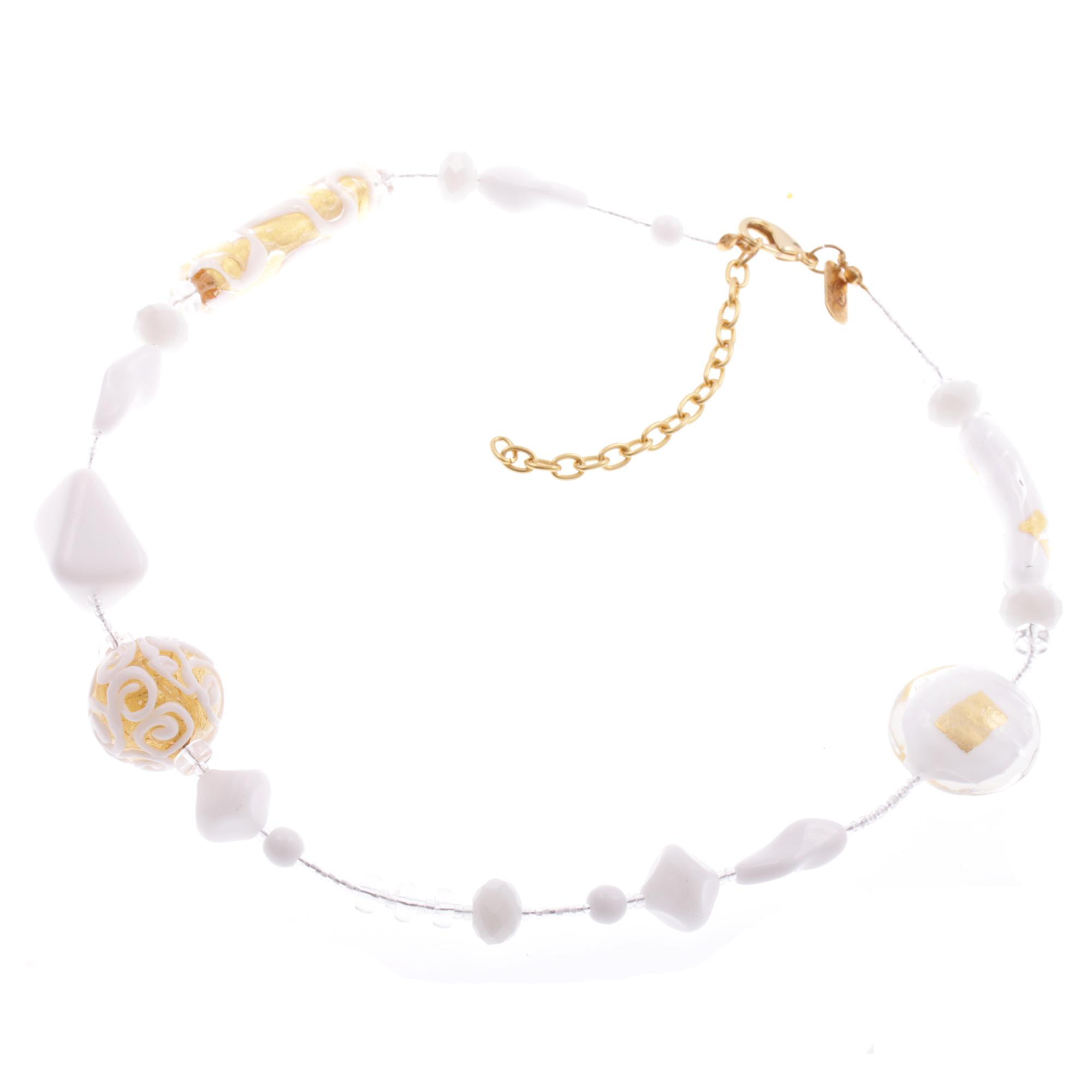 Edles Murano Glas Collier "Tracina" Halskette-weiß gold