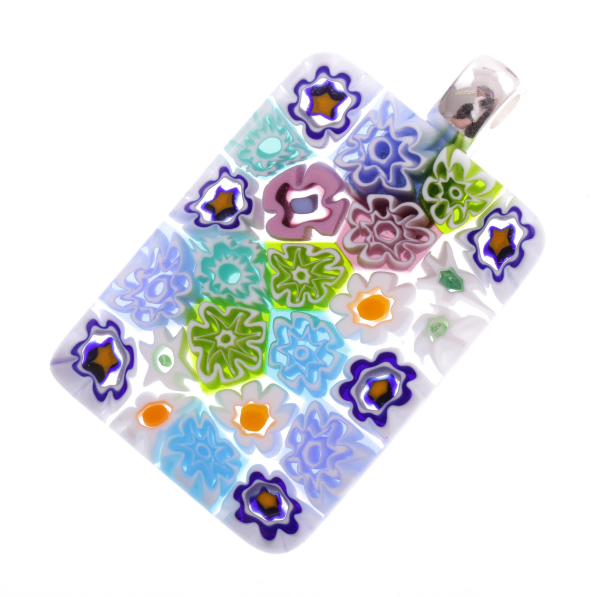 Rechteck Anhänger "Ameno" Murano Glas Mille Fiori-Pastell bunt
