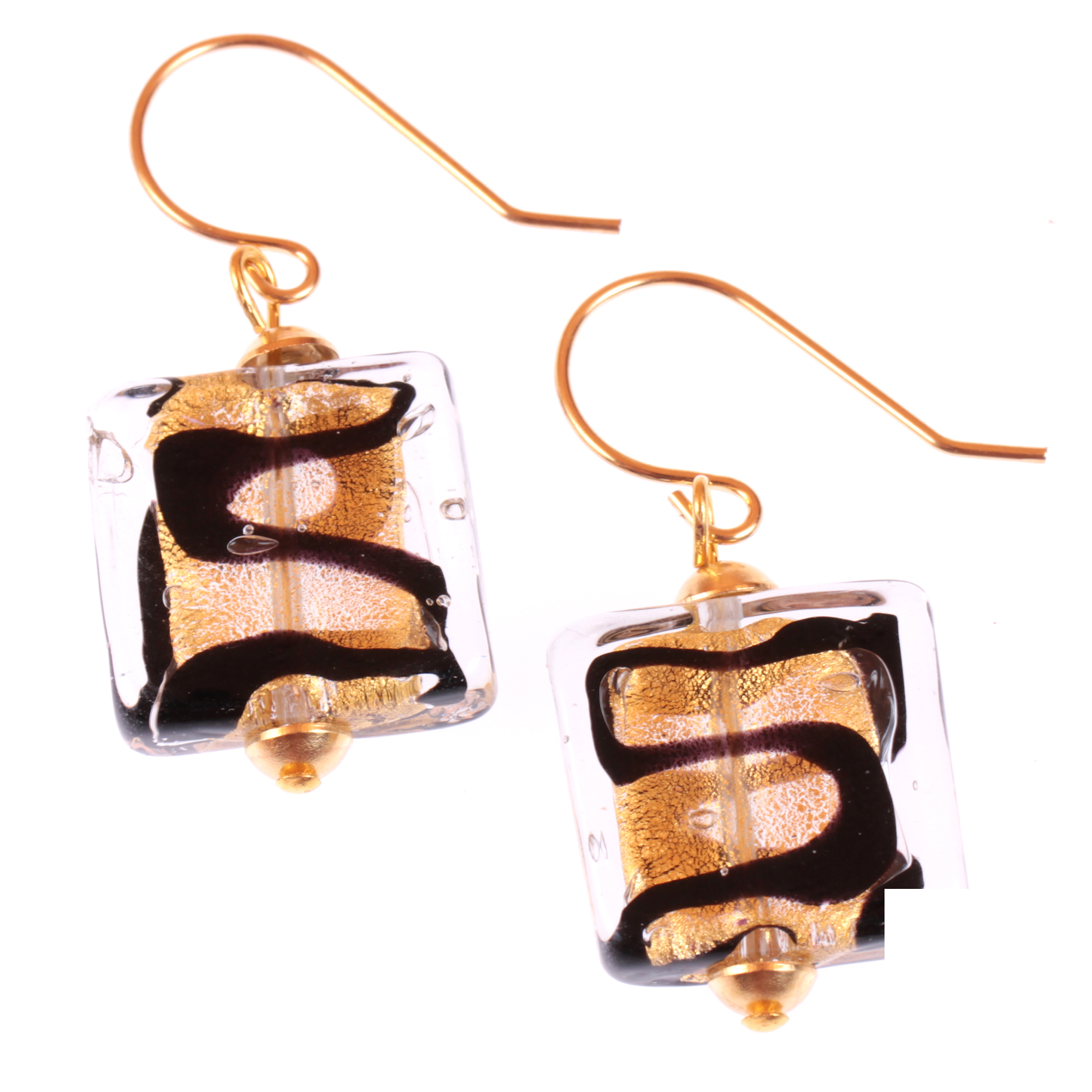Echte Ohrhaken aus Muranoglas "Venice I" schwarz-gold Echte Ohrhaken aus Muranoglas "Venice I" schwarz-gold