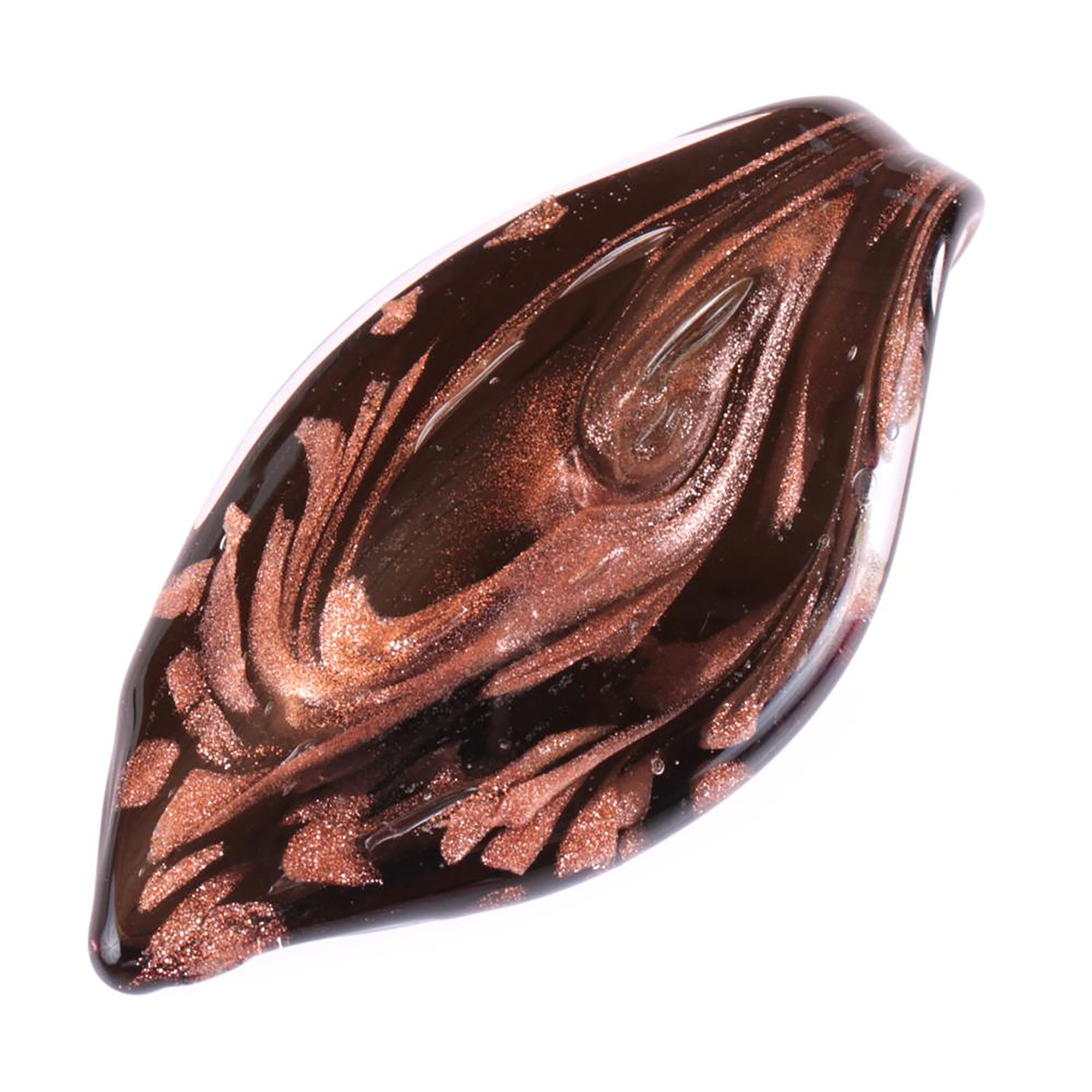 Feines kleines Murano Glas Blatt "Pala" Anhänger-schwarz-kupfer