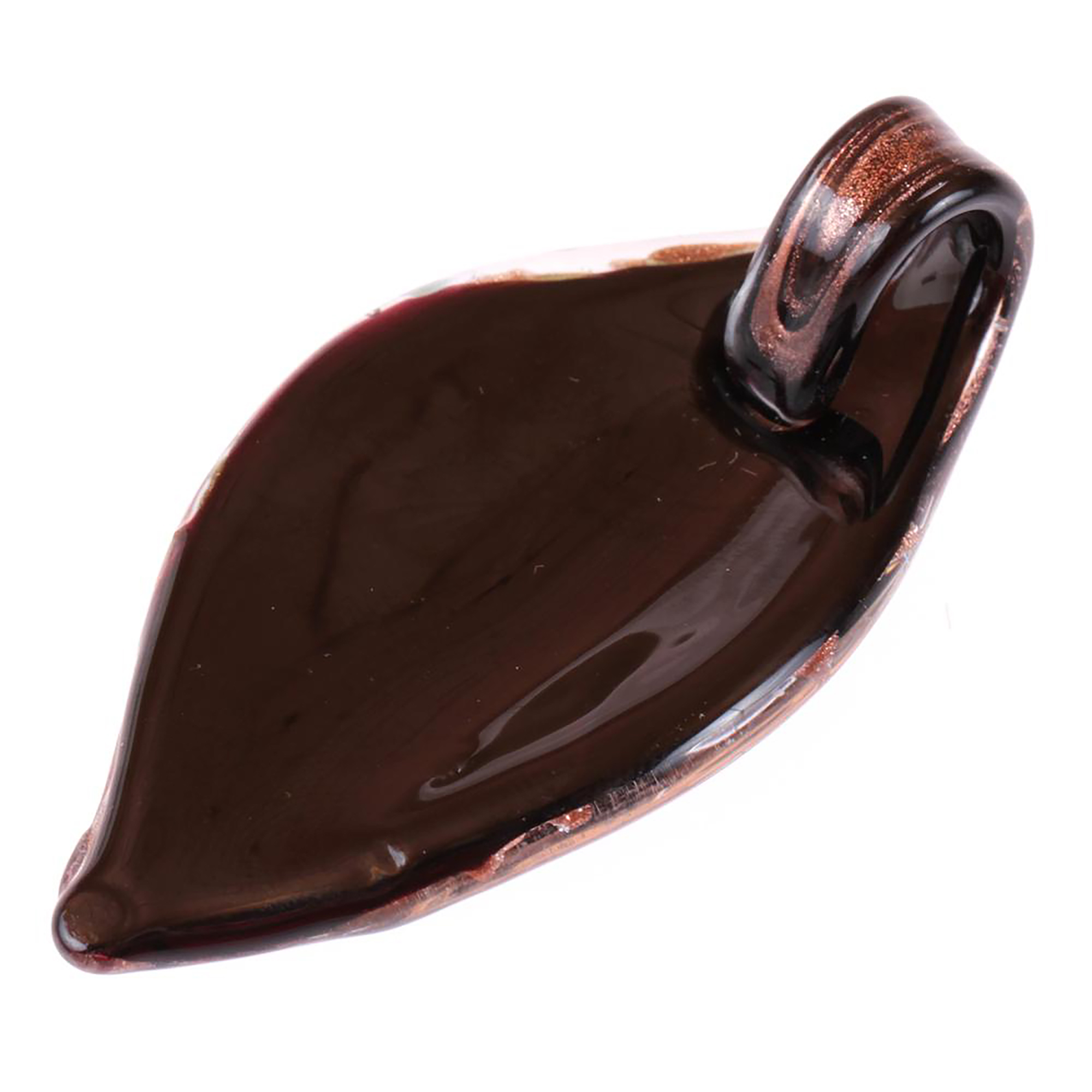 Feines kleines Murano Glas Blatt "Pala" Anhänger-schwarz-kupfer