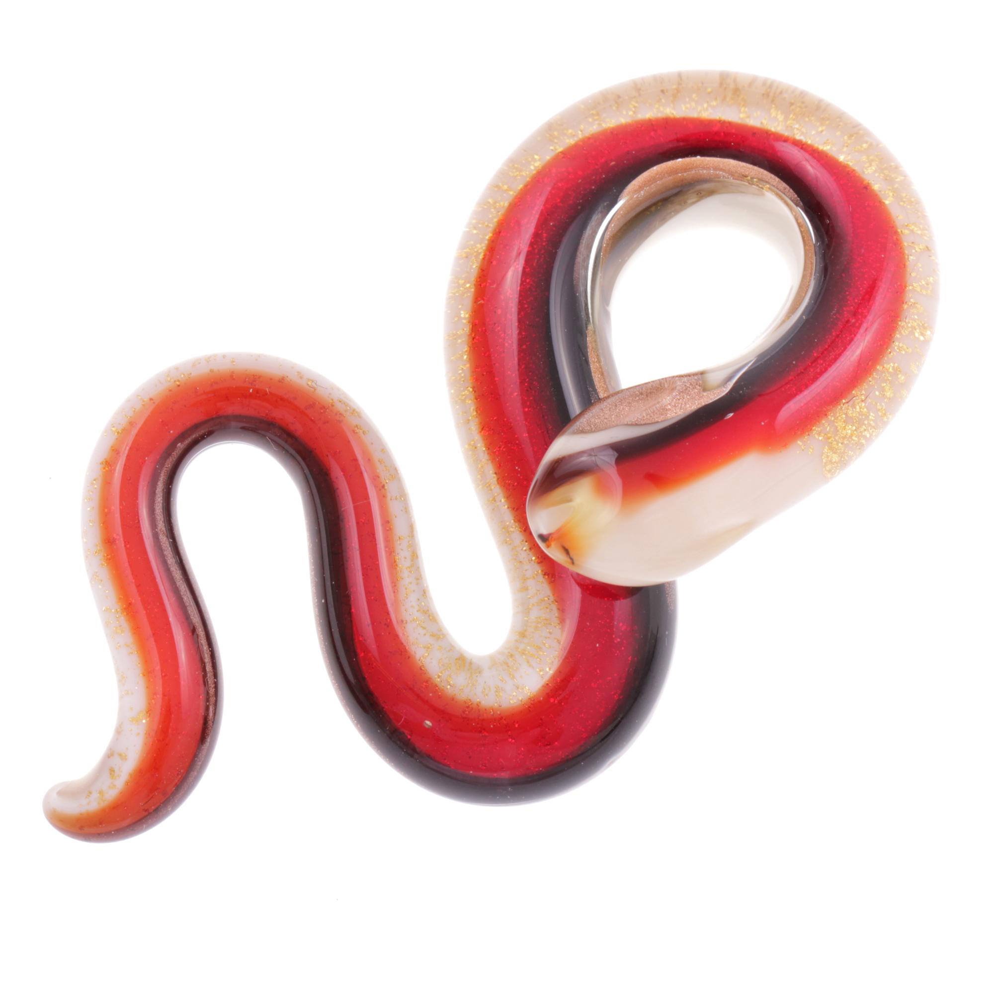 Edle Murano Glas Schlange Größe Medium "Coda Mezzo" Anhänger -rot-gold